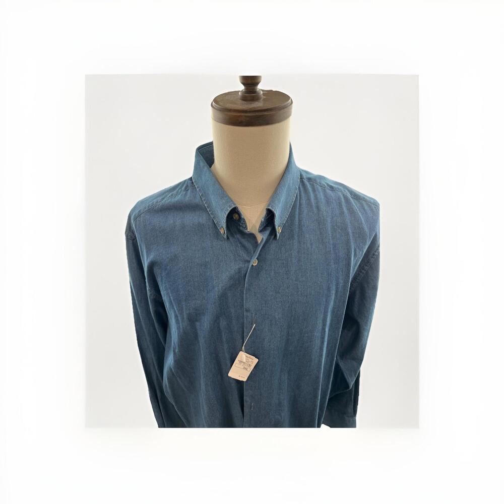 NWT NEIMAN MARCUS XXL WASHED INDIGO CASUAL BUTTON SHIRT DENIM COLOR TURKEY $175